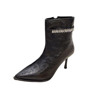 Generic Black Women Chic Ankle Boots Adorned with Pointed Toe and Side Zipper Design High Heel for Outdoor Indoor