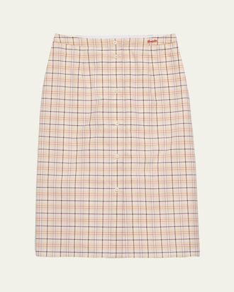 Prada Cotton Check Drawstring Pencil Skirt