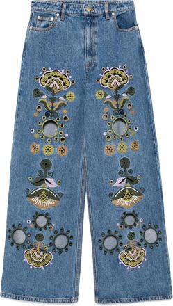 Cynthia Rowley Jeans a gamba ampia con ricamo - Blu