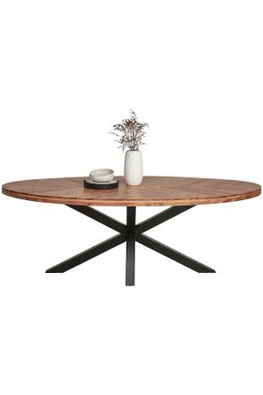 Ambia Home Esstisch, Naturfarben, Schwarz, Holz, Akazie, teilmassiv, 2-Schicht,teilmassiv, 2-Schicht, Holz, oval, eckig, 110x76x220 cm, Esszimmer, Esstische, Ess