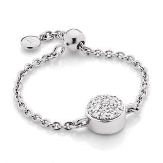 Monica Vinader Sterling Silver Fiji Mini Button Adjustable Friendship Diamond Ring Diamond