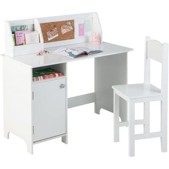 Costway Set di Scrivania e Sedia per Bambini, Scrivania per Bambini con Cassetto, Armadietti e Scaffale, Bianco, 90 x 45 x 86 cm - Costway