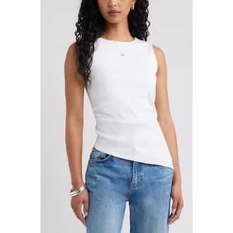 Open Edit Asymmetric Rib Cotton Tank in White at Nordstrom, Size Xx-Small