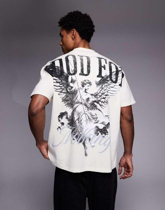 Good For Nothing T-shirt oversize bianco sporco con stampa rinascimentale sul retro