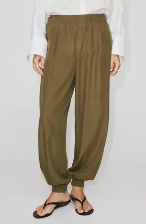 Mango Baggy Lyocell Pants in Khaki Green at Nordstrom, Size X-Small