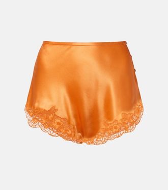 Saint Laurent Lace-trimmed silk crepe muslin shorts