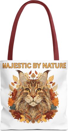 Generic Tote Bag - Majestic Nature Cat, Floral Gift for Cat Lovers, Cute Eco-Friendly Shopping Bag, Animal Lover Gift, Red, 13 &times; 13