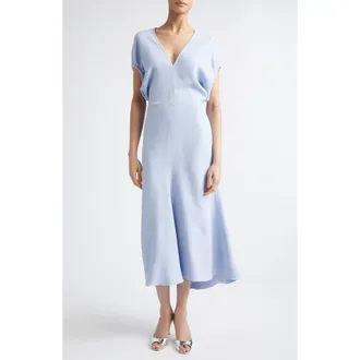 Victoria Beckham Edith Stretch Cady A-Line Midi Dress in Cloud Blue at Nordstrom, Size 4 Us