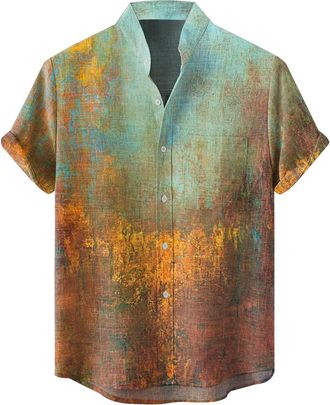 Generic Hawaiian Shirts for Men Short Sleeve Fish T-Shirts Button Up Shirt Tropical Tops with Pocket Summer Vacation Clothes Camisa De Lino para Hombre(Z23-Gr