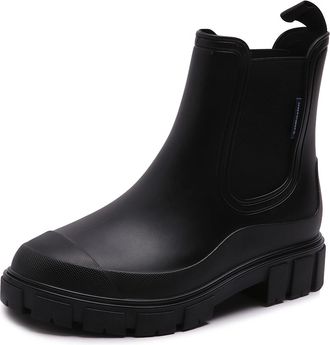 Generic Womens Chelsea Wellies Waterproof Ankle Boots Fashion Slip-On Short Wellington Boots for Garden Walking Comfortable Chunky Anti-Slip Sole Rain Boots B