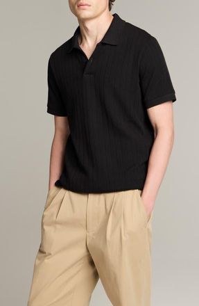 Vince Drop Needle Stripe Pima Cotton Polo in Black at Nordstrom, Size Large