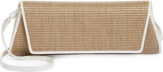 Akris Small Anouk East/West Trapezoid Raffia & Leather Clutch in Nature-White at Nordstrom