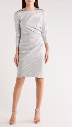 Vince Camuto Foiled Pleated Sheath Dress in Silver at Nordstrom Rack, Size 14