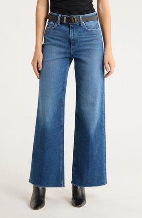 Paige Anessa High Waist Raw Hem Wide Leg Jeans in Hackney at Nordstrom, Size 25