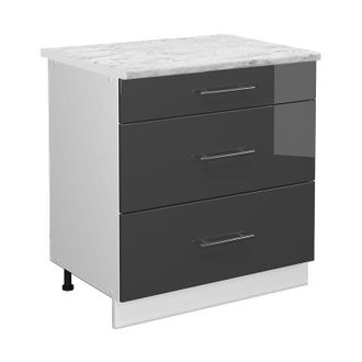 Vicco Mueble Bajo De Cocina Fame-line, Antracita Alto Brillo, 80 Cm Con 3 Cajones, Et M&aacute;rmol