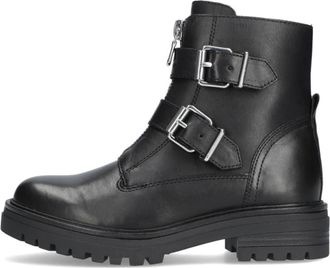 Omoda Schoenen, Dames, Zwart, 42 EU, Leer, Zwarte Bikerboots met Zilveren Gespen