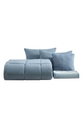 Kenneth Cole Solid Microfiber 5-Piece Reversible Comforter Set in Blue Multi at Nordstrom Rack, Size Full/queen