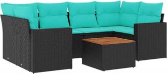 vidaXL Set De Sof&aacute;s De Jard&iacute;n 7 Pzas Con Cojines Rat&aacute;n Sint&eacute;tico Negro Vidaxl