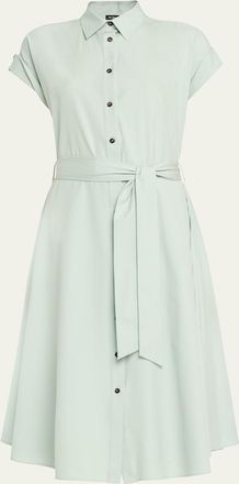 Kiton Silk Stretch Belted Midi Shirtdress