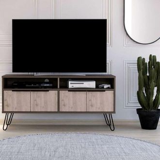 Home Source Industries Home Source - Large tv Stand 4 Door Entertainment Cabinet 2 Shelves Dark Grey Oak Finish