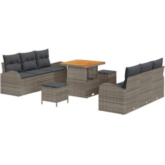 vidaXL Conjunto De Sof&aacute; De Jard&iacute;n Con Coj&iacute;n 9 Pcs Gris Polirat&aacute;n Vidaxl