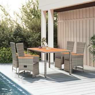 vidaXL Set Comedor De Jard&iacute;n 5 Piezas Con Cojines Rat&aacute;n Sint&eacute;tico Gris Vidaxl