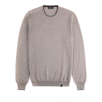 Fay Round-neck Knitwear, male, Beige, Size: 3XL Beige Wool Knit Jumper with Patches