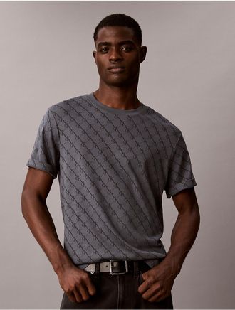 Calvin Klein Mens Liquid Touch Monogram Logo Crewneck Tee - Grey - 2XL