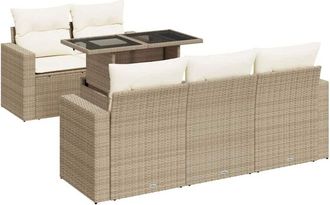 vidaXL Juego De Sof&aacute;s Jard&iacute;n Con Cojines 6 Pzas Rat&aacute;n Sint&eacute;tico Beige Vidaxl