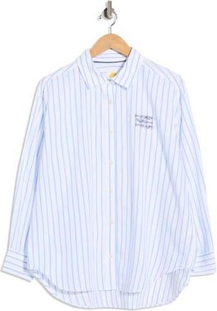 C&C California Alaina Oversize Embroidered Stripe Button-Up Shirt in White /Blue Stripe Sardine at Nordstrom Rack, Size X-Large