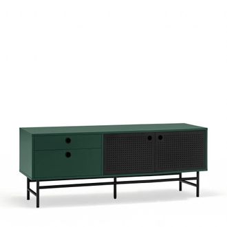 Teulat Mueble de tv 2 puertas 2 cajones verde oscuro y negro