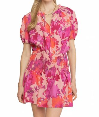 Entro Floral Smocked Waist Dress In Peach