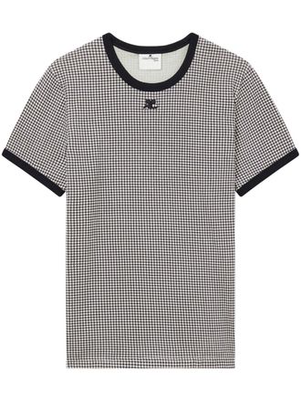 Courr&egrave;ges T-shirt in pied-de-poule - Nero
