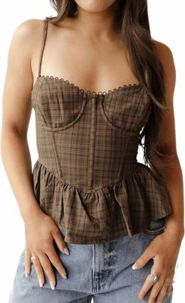 Astr Baylin Top In Black Brown Plaid