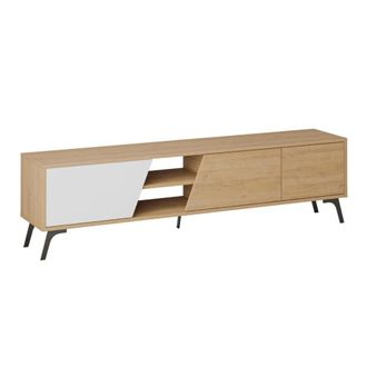Calicosy Mueble de TV 3 puertas y 2 nichos decorados en roble y blanco L180 cm