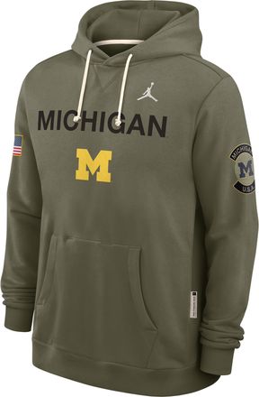 Nike Jordan Mens Michigan 2025 Military Appreciation Jordan Brand Dri-FIT College Pullover Hoodie in Green | 0JAZ2DHMWN-R4M