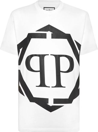 Philipp Plein Tops, Heren, Wit, L, Katoen, T-Shirt Ronde Hals Hexagon