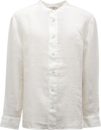 Paolo Pecora Casual Shirts, male, White, 2XL, Linen Korean Shirt Model 24Ec1M0G0713619