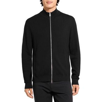 Theory Walton Cabled Cotton Zip Cardigan in Black at Nordstrom Rack, Size X-Large