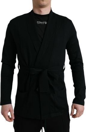 Dolce & Gabbana Black Cashmere Long Sleeves Belted Wrap Mens Robe