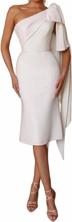 Alyce Paris Bow One Shoulder Sheath Dress In Ivory