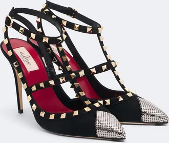 Valentino Garavani Rockstud chainmail suede pumps