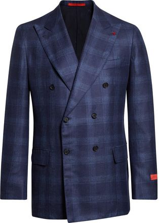 Isaia Double Breasted Cashsilk Jacket in Navy 810 at Nordstrom, Size 40 Us