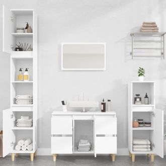vidaXL Juego De Muebles De Ba&ntilde;o 3 Pzas Madera Contrachapada Blanco Vidaxl