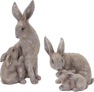 Melrose International Stone Rabbit with Baby Bunny Figurine (Set of 2) - Grey