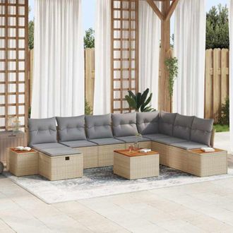 vidaXL Vidaxl - Conjunto De Sof&aacute; De Jard&iacute;n Con Coj&iacute;n 9 Pcs Beige Polirat&aacute;n