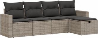 vidaXL Juego De Sof&aacute;s Jard&iacute;n Con Cojines 5 Pzas Rat&aacute;n Sint&eacute;tico Gris Vidaxl