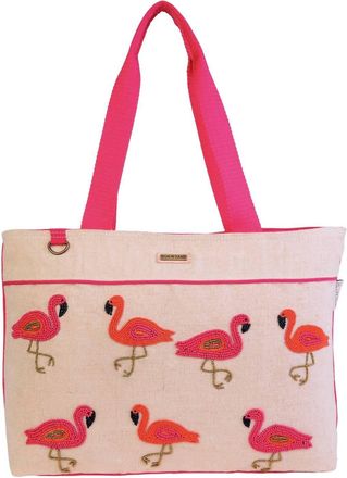 Sun N Sand Womens Beaded Flamingo Shoulder Tote Bag In Natural