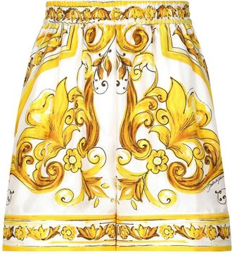 Dolce & Gabbana Majolica-Print Wide-Leg Shorts - Womens - Silk