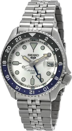 Seiko 5 Sports GMT Automatic Silver Dial Batman Bezel Mens Watch SSK033